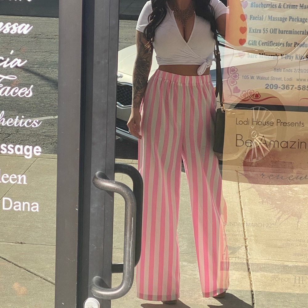 Baby pink and white Brunch pants